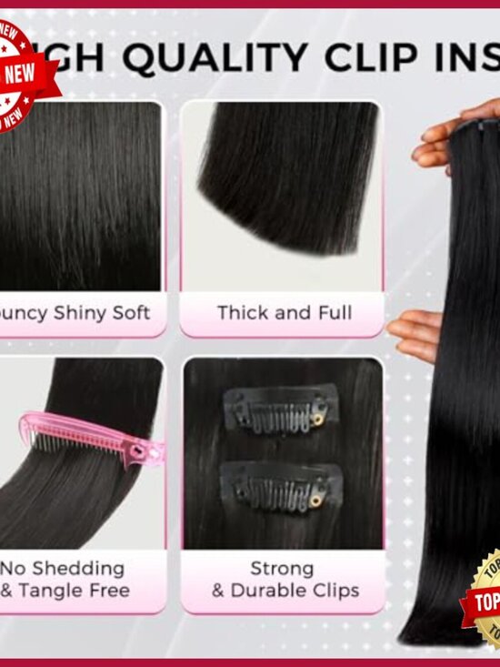 Human Hair Clip-In Extensions 14 Inch Silky Straight 7pcs 110g main image 5
